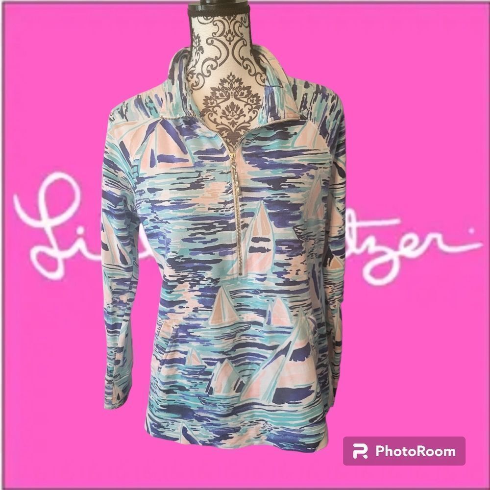 Lilly Pulitzer Pier Pressure Pullover Jacket Sailboat Blue Size M